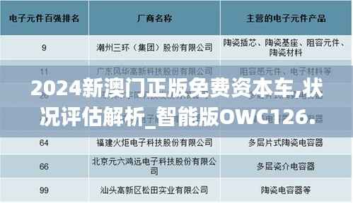 2024新澳门正版免费资本车,状况评估解析_智能版OWC126.01
